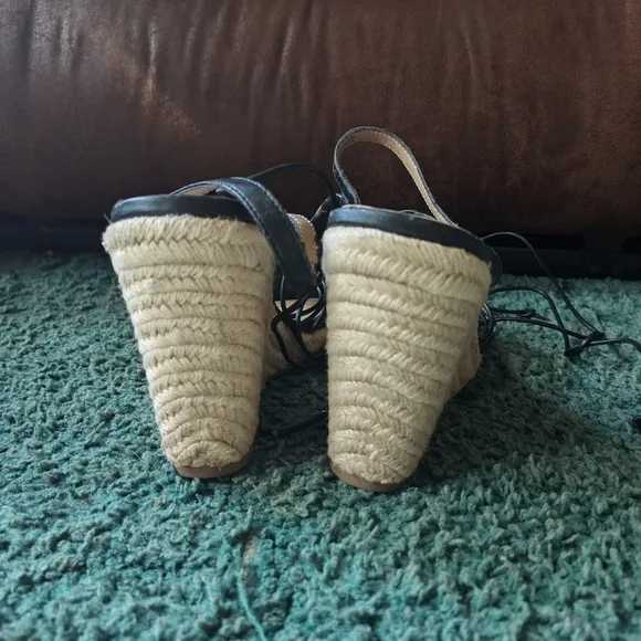 Steve Madden Starlight Black Strappy Wedge Espadrilles 9M - Picture 8 of 15